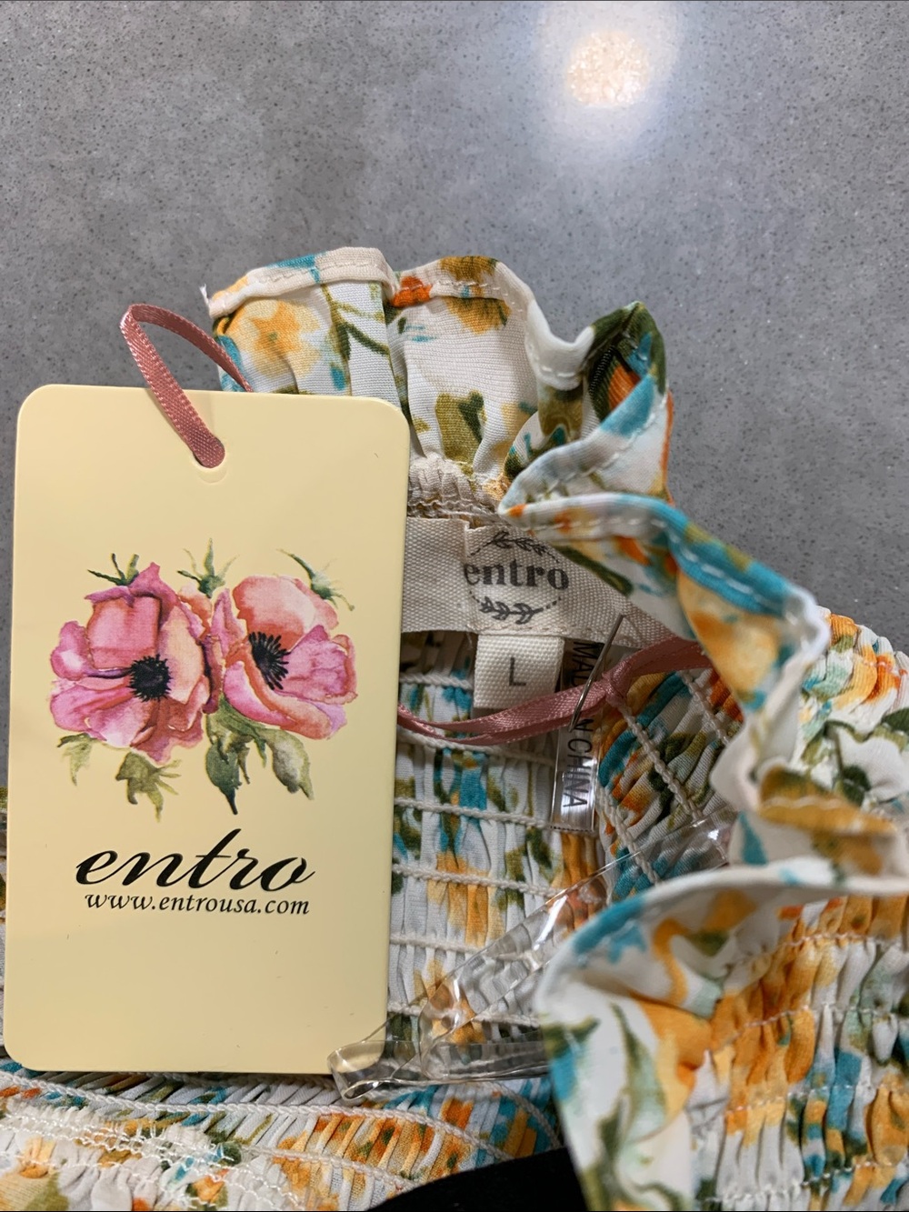 entro Girls Floral Smocked Skirt - White with Yellow & Teal Accents